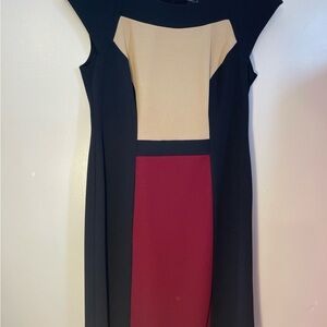 Connected Apparel Black, Cream, and Red Midi Dress